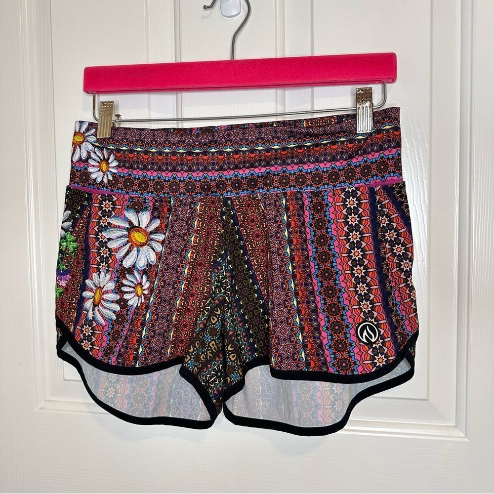 INKnBURN Red Purple Tribal Floral Athletic Short Sz 8 *Flawed* Athletic Running